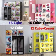 Almari Baju Karton DIY Children Cartoon Cabinet Wardrobe DIY Foldable Rack Cupboard Storage Cube Sto