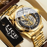 LIGE Watches for Men Sport Warterproof Hollow Luxury Men Watch  Quartz Wristwatch+Box