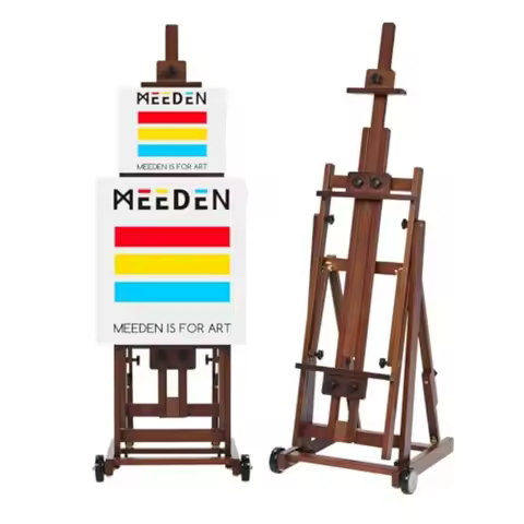 Studio H-Frame Easel - Adjustable Beech Wood Painting Floor Stand Movable and Tilting Flat Design Ho