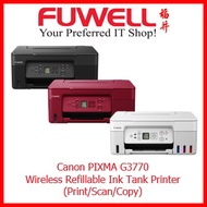 Fuwell - Canon PIXMA G3770 Wireless Refillable Ink Tank AIO Printer (Print/Scan/Copy), 1.35" LCD, Bl