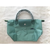New 100% Genuine goods longchamp Le Pliage Green Handbag S foldable green short handle waterproof Canvas Shoulder Bags small  size Tote Bag L1621919P65 Lake Green color