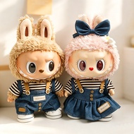 38cm Labubu Baby Clothes for Labubu Doll S S Striped Denim Overalls Overalls Overalls Skirt Suit