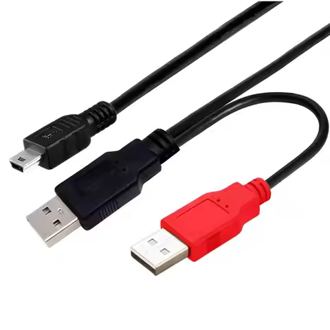 80cm HDD USB 2.0 A Male to A Male+Mini 5-Pin Male Y-shaped T-Port Portable Hard Drive Data Cable Wit