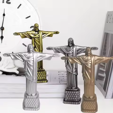 Jesus Figurine Statue Brazil Christ the Redeemer Statue Tabletop Sculpture Metal Crafts Big Ben Worl
