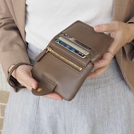 Mary (Cedar) : Mini wallet, short wallet, cow leather, Brown-grey, Zip pouch