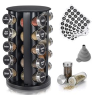 Black Countertop Rotating Spice Rack Empty 20-Jars Revolving Spice Rack Organizer Round Carousel