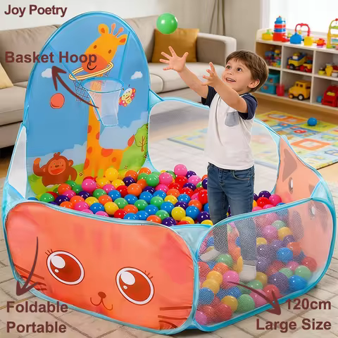 120cm Children Ball Pool with Basketball Hoop Portable Foldable Kid Playpen Playground Tent Baby Ind
