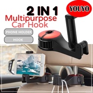 2 in 1 Universal Car Hook Mobile Phone Holder Hidden Bracket Multi-function Hanger Vehicle Car Backs