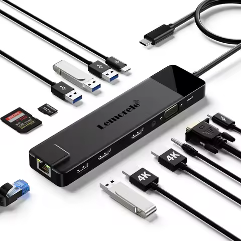 Lemorele TC100 13-in-1 USB C Hub for MacBook 4K HDMI Docking Station 5Gbps USB 3.0 100W PD Ethernet 