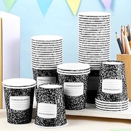 Jingmore 50 Pack Back to School Disposable Cups 9 oz Composition Notebook Paper Cup Funny Cups for F