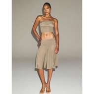 กระโปรงสั้นเอวสูง SKIMS Milky Sheer Midi Skirt สำหรับผู้หญิง กระโปรงทรงเอยาวถึงเข่า ทรงเอ ทรงหลวม ทร