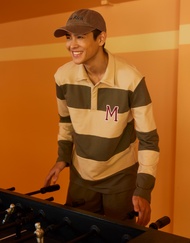 [MOO 8/23] Bold Striped Rugby Polo Shirt เสื้อรักบี้ผู้ชาย แขนยาว คอปกโปโล ตัดต่อผ้าเฟรชเทอรีลายทาง 