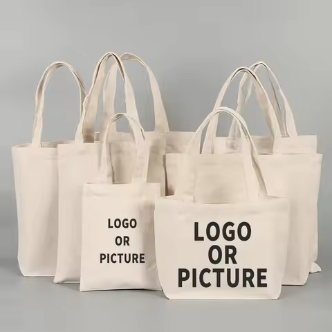 Hand Shopping Canvas Bag Custom Pattern Blank Printable Logo Large Capacity Thick Eco-Friendly Bag (