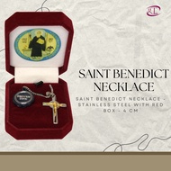 SAINT BENEDICT NECKLACE - STAINLESS STEEL WITH RED BOX - 4 CM - C3-97118-RED CROSS HEIGHT - 4 CM
