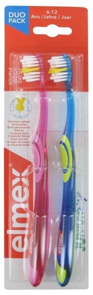 Elmex Junior Duo Pack Toothbrushes Supple 6-12 Years 2 Brushes 兒童牙刷雙包裝 6-12 歲 2支裝