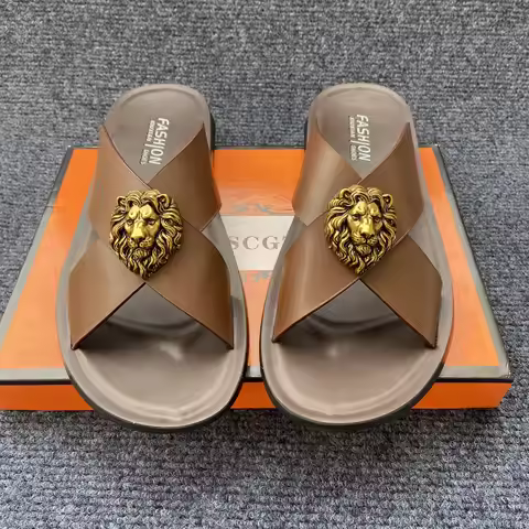 genuine leather slippers men original summer fashion Man slippers outdoor slides size 38-48 new bran