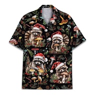 Christmas Hat Animal Graphic Blouse Santa Hawaiian Shirt Men Women Youth, Funny Raccoon Cat Shirts H