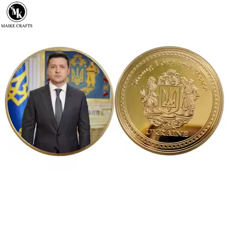 Ukrainian War Coins President Zelensky Commemorative Coins Ukrainian National Emblem Badges Collecti
