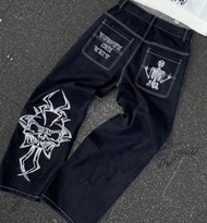 Streetwear JNCO Jeans Y2k Hip Hop Cartoon Graphic Embroidered Vintage Baggy Black Pants Men Women Hi