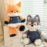 50cm Standing Fox/Wolf Plush Toys With Long Legs Soft Fluffy Fox Wolf Doll Wearing Jeans Dresses Lov