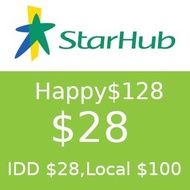 Starhub Prepaid Happy $128 / Value $28 / IDD $28 / Local $100 / (30 Days) Top Up / Renew / Recharge