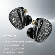 KZ ZA12 In-Ear Headphones, 2DD 4BA Hybrid IEM Earphones, Silver-Plated Cable, HiFi Music Earbuds for