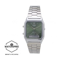 [Watchspree] Casio Analog-Digital Vintage Style Dual Time Stainless Steel Band Watch AQ230A-3A AQ-23