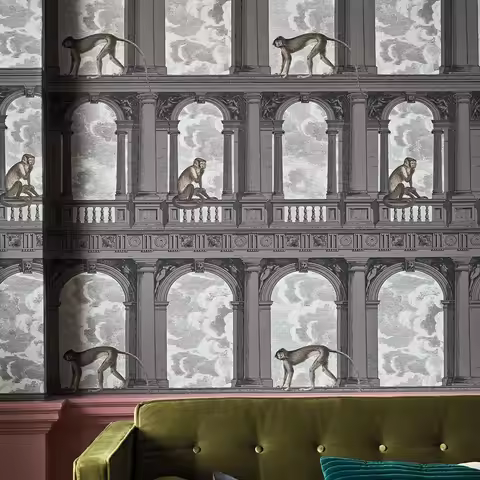 Monkey In Ancient Palace Nordic Wallpaper 3d Papeete Cuts scandinavian style Wall paper For Home Dec
