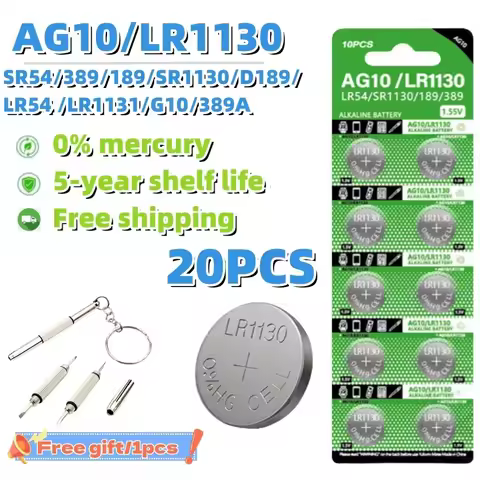 20PCS AG10 LR1130 Button Batteries 1.55V SR54 389 189 SR1130 D189 LR54 G10A SR1130SW Cell Coin Watch