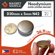 2 pcs. D30mm x 5mm Neodymium Magnet, N42 Super Strong Earth NdFeB Permanent Disc Round Magnet