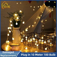 หลอดไฟทรงกลมสาย LED แสงอุ่นสีขาวจัดงานแต่งงานคริสต์มาสปาร์ตี้สีปลั๊กไฟไฟ100 10เมตร
