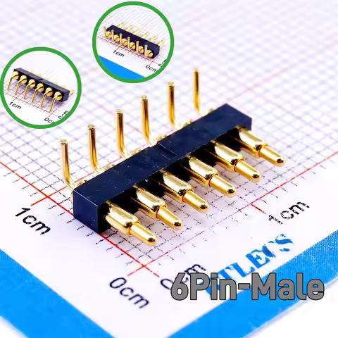 5pcs Spring Loaded Pogo Pin Connector 6 Pin 2.54 mm Pitch 8.8 mm Height Through Holes PCB Right Angl