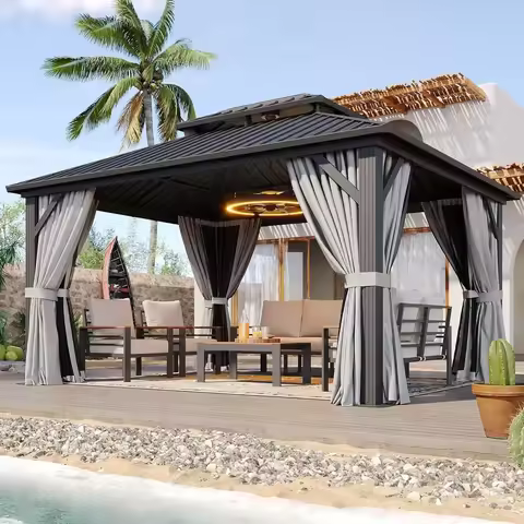 Hot salesHardtop Gazebo 10x12, Aluminum Frame Canopy with Double Galvanized Steel Roof, Outdoor Gaze