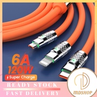 3in1 6A 120W Super Fast Charge Charing Cable Type-C Liquid Silicone Cable Quick Charge Kabel data pe