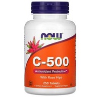 素食 維他命 C-500 250顆 天然 玫瑰果 500mg 維生素《Now Foods》錠劑 美國 健而婷