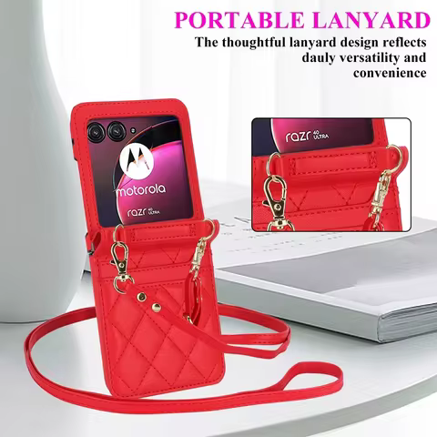 Crossbody Lanyard Card Bag Leather Case for Motorola Razr 40 50 Ultra Moto Razr 50Ultra 5G Shoulder 