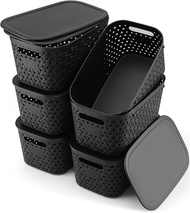 Plastic Storage Bins with Lids6 Pack Small Plastic Baskets for Organizing with LidsStackable Storage