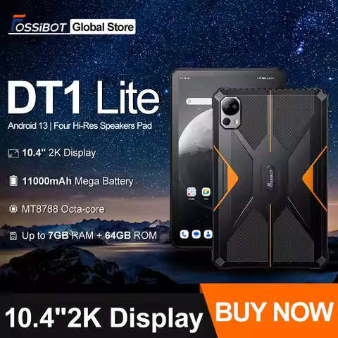Fossibot DT1 Lite Rugged Tablet 10.4'' 2K-Large Screen 4GB RAM 64GB ROM Android 13 11000mAh Battery 