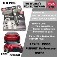 NGK Premium RX Spark Plug - Lexus IS F IS500 USE30 F-Sport 5.0L V8 2URGSE DOHC 32V N.A ( Year 2021 -