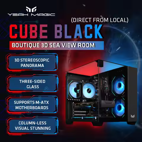 Yeah Magic CUBE Desktop Computer Case Supports MATX/ITX Motherboards ARGB Case Fan*3 Gaming PC Case