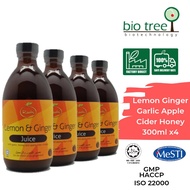 Roots Lemon Ginger Garlic Apple Cider Honey 300ml 4 bottles