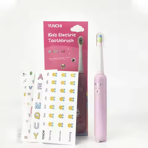 Kids Rechargeable Electric Toothbrush with Waterproof Stickers IPX7 2 Min Timer Toothbrush With Repl