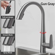 ZLOON Gray Pull-out Kitchen Faucet Hot And Cold Water Mixer Tap Washbasin Sink Faucet Rotatable Retractable Black Chrome Tap