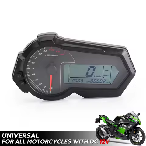 Universal 1200RPM Motorcycle Odometer Tachometer UTV LCD Digital Speedometer Gauge For 2,4 Cylinders