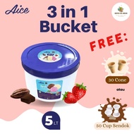 es krim aice bucket 5 liter 3 in 1 neapolitan ready stock - aice 5lt 3in1 30 cone