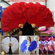 IRTJIFSSX Folding Fan, Runway  Props 12 Bones Handheld Fur Fan, 30*52cm 35*60cm Big Red Ostrich Perf
