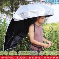 可背式採茶傘攜帶遮陽傘超輕頭帽傘戶外防曬雙層黑膠創意晴雨傘