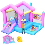 Inflatable BOUNCE House for Kids, 14.3 x 12.5 FT Bouncy Castle Jumper Slide with 520W Blower, Basket