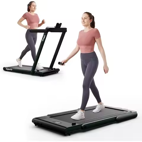 Home Office Walking Pad with Dual LED Display, Foldable Portable Under Desk Treadmill in Black, Free