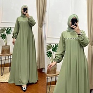 Tamara Dress Warna Green Sage | Bahan Ceruty Babydoll Aplikasi Payet Mewah | Baju Muslim Desain &amp; Model Terbaru 2023 | Gamis Muslim Mewah | Outfit Kondangan Wanita Ootd | Paket Seragam Bridesmaid Size | Sage Green Remaja 2023 | Baju Pesta Warna Hijau Sage